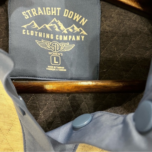 Straight Down Women's Gray Blue Quilted Mock Neck Pullover Gold Athleisure Sz Lg - Picture 4 of 11